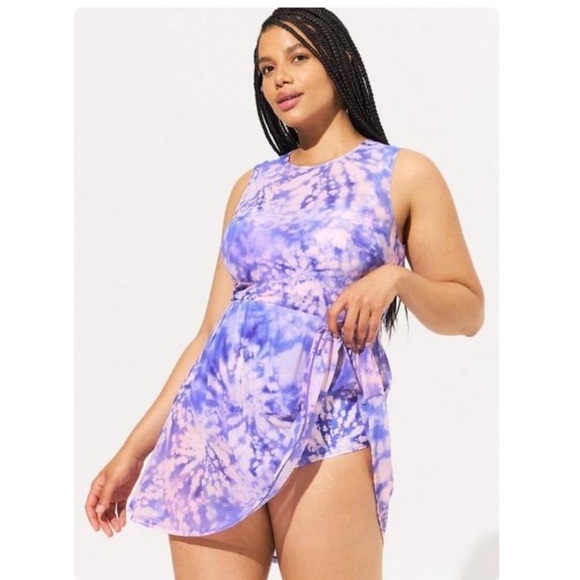 Torrid 5 DD/F Underwire Long Mesh Overlay Swim Dress With Brief - Picture 3 of 12